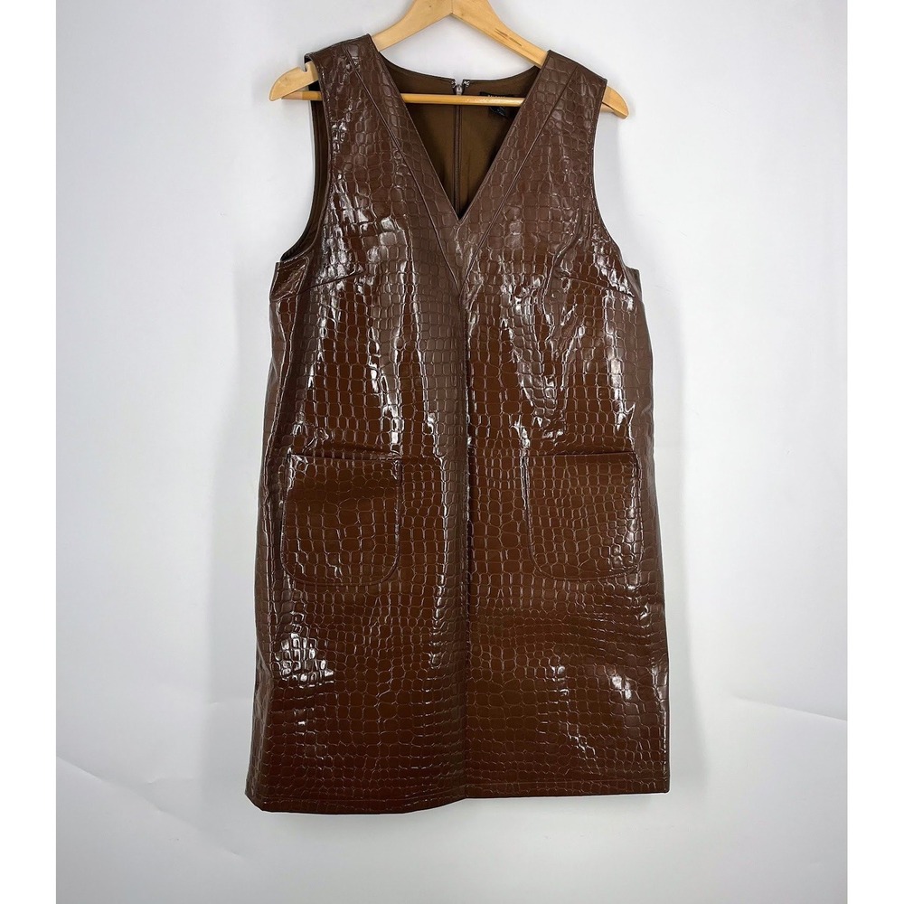 Halogen Atlantic‎ Pacific Faux Leather Crocodile Shift Dress V-Neck Mini Size 1X